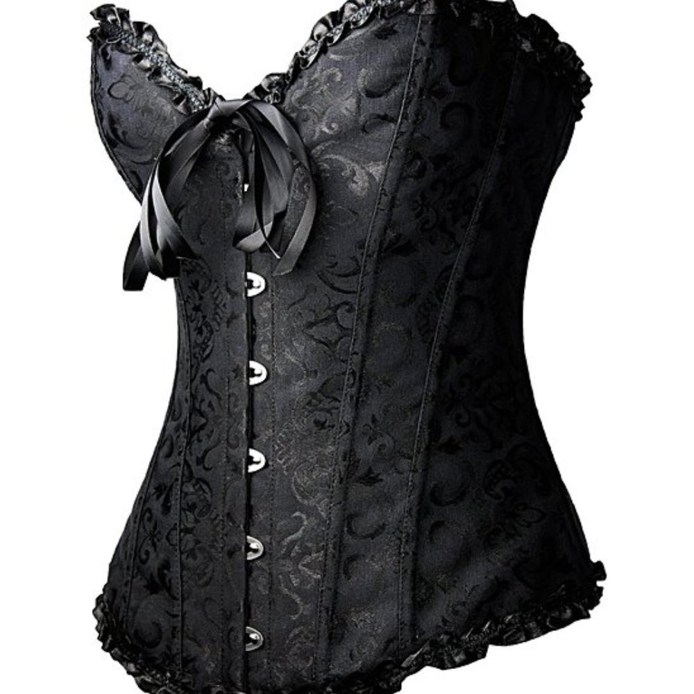 Black Brocade Lace-Up Corset - Women Coeur de Vague